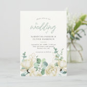 Elegante witte Magnolia Eucalyptus Boeket Bruiloft Kaart (Staand voorkant)