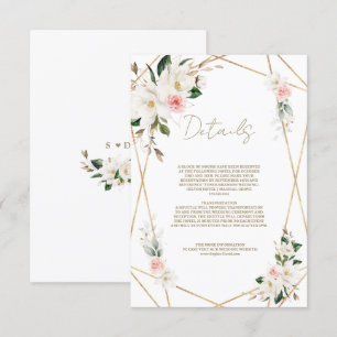 Elegante witte magnolia gouden trouwdetails informatiekaartje