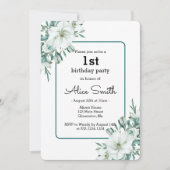 Elegante witte Magnolia groen Flora 1e verjaardag Kaart (Voorkant)