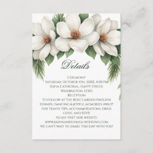 Elegante Witte Magnolia Wedding Pine Tree Lijst Informatiekaartje