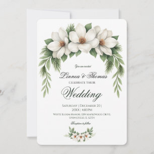 Elegante Witte Magnolia Wedding Pine Tree Lijst Kaart