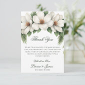 Elegante Witte Magnolia Winter Wedding Pine Tree Bedankkaart (Staand voorkant)