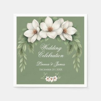 Elegante Witte Magnolia Winter Wedding Pine Tree Servet