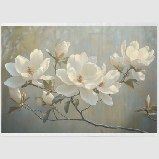Elegante witte magnolia's decoupage tissuepapier (Voorkant)