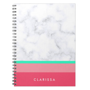 elegante witte marmer pastelroze meloenmunt notitieboek
