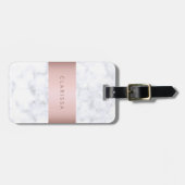 elegante witte marmer roos goudstrook bagagelabel (Voorkant horizontaal)