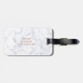 elegante witte marmer roos goudstrook bagagelabel (Achterkant horizontaal)