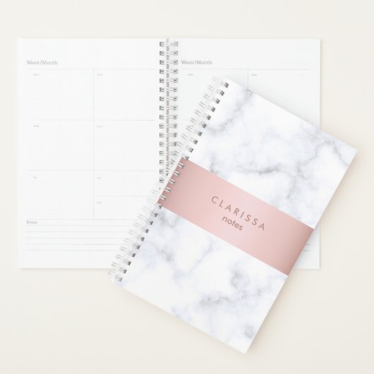 elegante witte marmer roos goudstrook planner (Display)