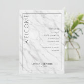Elegante witte marmeren ceremonie schema programma (Staand voorkant)