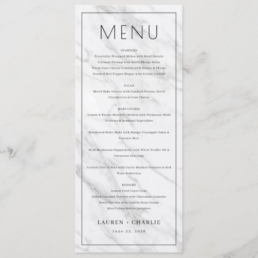 Elegante witte marmeren menu (Voorkant)