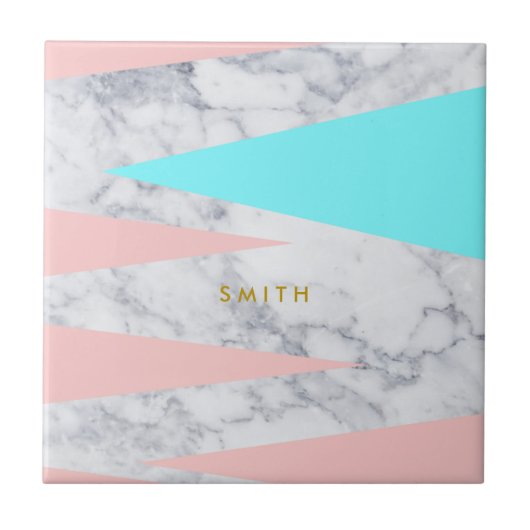 elegante witte, meetbare driehoeken roze munt tegeltje (Voorkant)