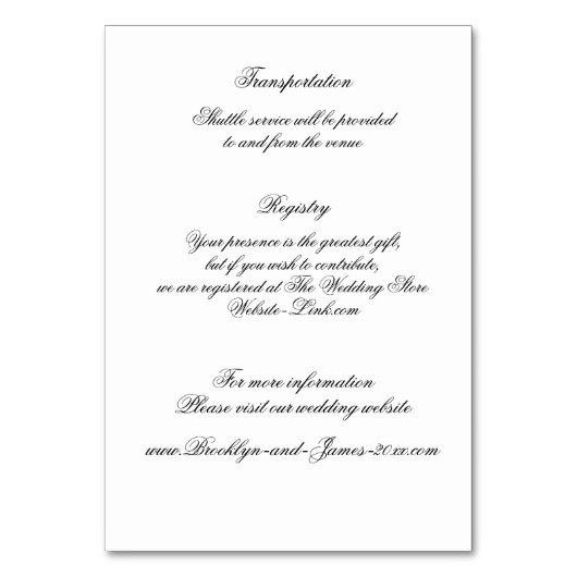 Elegante witte minimale bruiloftsdetails Kaarten (Achterkant)