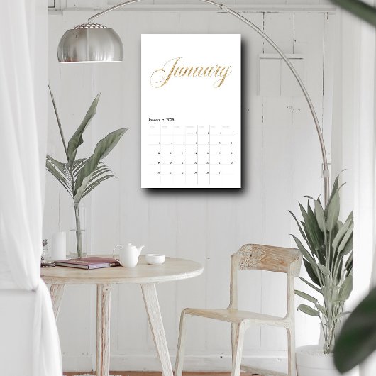 Elegante witte minimalist| gouden scriptletters kalender