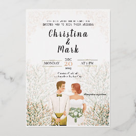 Elegante witte minimalistische bruiloft folie uitnodiging