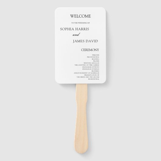 Elegante witte minimalistische trouwprogramma's handwaaier (Voorkant)