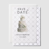 Elegante witte mint groene bloemencake Save the Da Vellum Uitnodigingen (Offset (Uitnodiging))