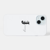ELEGANTE WITTE MONOGRAMNAAM MET BLOEMIG J-INITIAAL iPhone 15 HOESJE (Achterkant horizontaal)