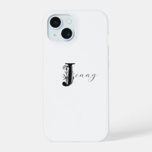 ELEGANTE WITTE MONOGRAMNAAM MET BLOEMIG J-INITIAAL iPhone 15 HOESJE