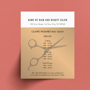 Elegante witte nep gouden schaar schoonheidssalon flyer