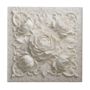 Elegante Witte Nepreliëf Bloemen Tegeltje