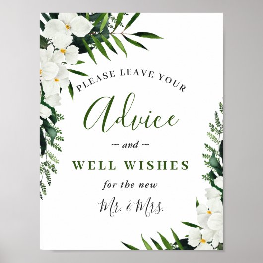 Elegante witte orchidee advies en goede wensen bor poster (Voorkant)