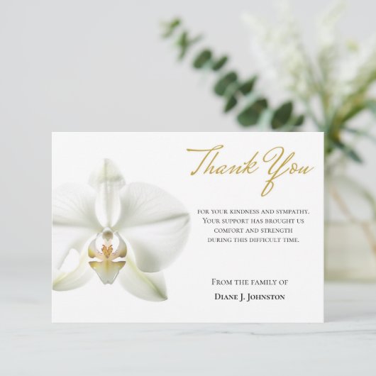 Elegante witte orchidee begrafenis bedankkaart (Staand voorkant)