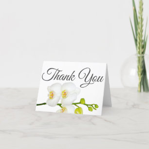Elegante Witte Orchidee Grijze Schrift Bedankkaart