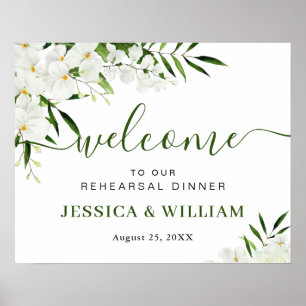 Elegante witte orchidee PROEFHUWELIJK DINER Welkom Poster