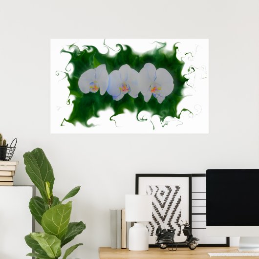 Elegante witte orchidee schilderij tropische bloem poster (Thuiskantoor)
