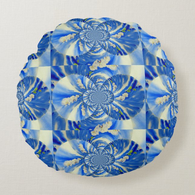 Elegante witte orchidee waterverf schilderij rond kussen (Voorkant)