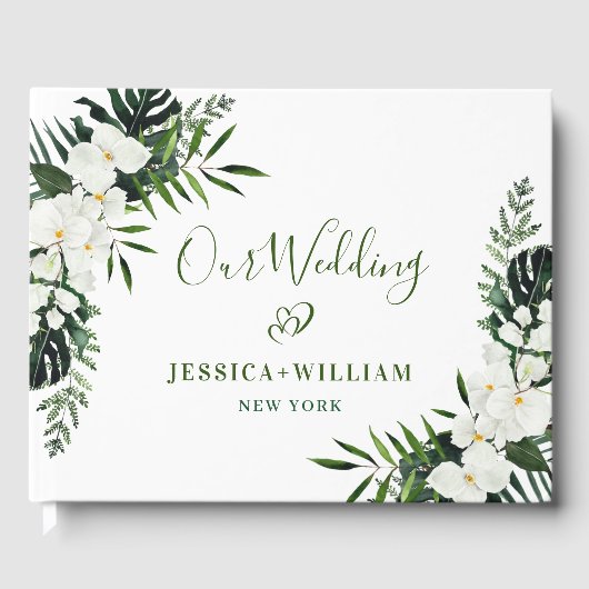 Elegante Witte Orchideeën Boheemse Bruiloftsshower Gastenboek (Voorkant)