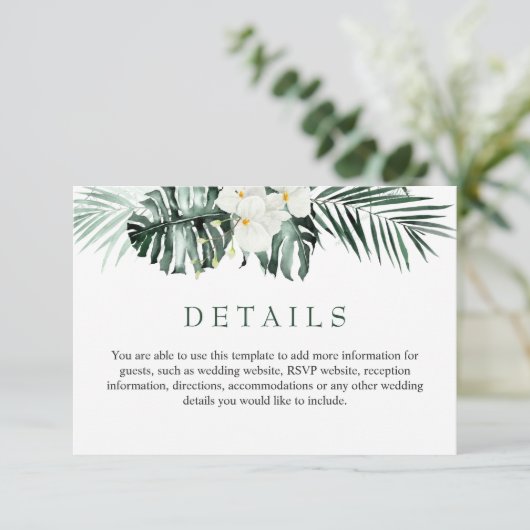 Elegante witte orchideeën Bohemian bruiloft detail Informatiekaartje (Staand voorkant)