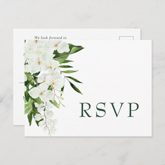 Elegante witte orchideeën Bohemian bruiloft RSVP Briefkaart (Voorkant / Achterkant)