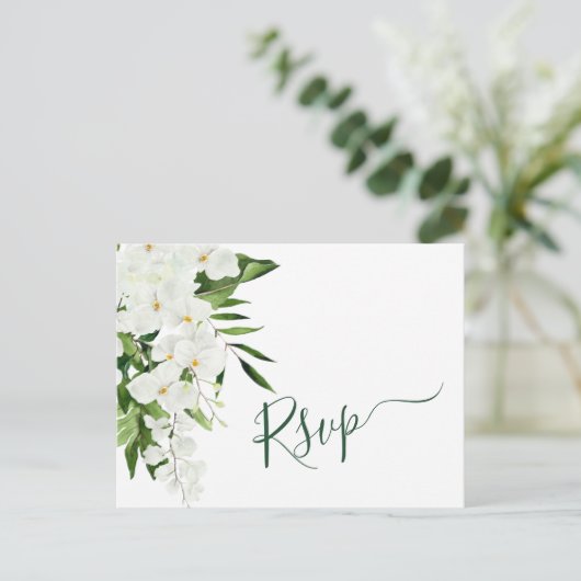 Elegante witte orchideeën Bohemian bruiloft RSVP Briefkaart (Staand voorkant)
