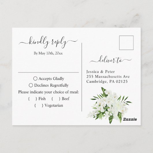 Elegante witte orchideeën Bohemian bruiloft RSVP Briefkaart (Achterkant)