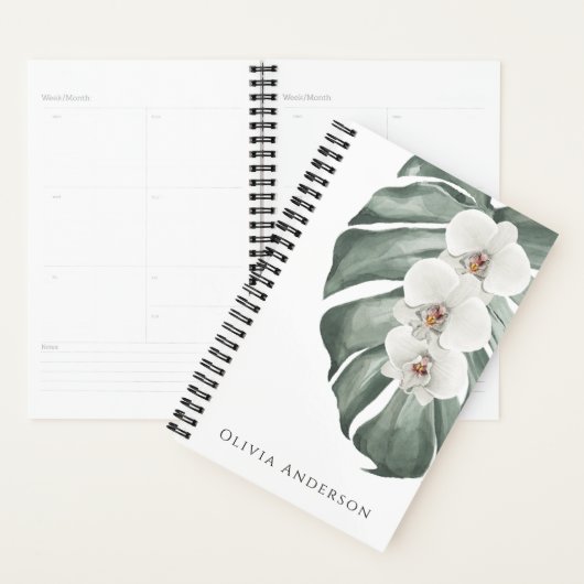 Elegante witte orchideeën Tropische Waterverf Bloe Planner (Display)