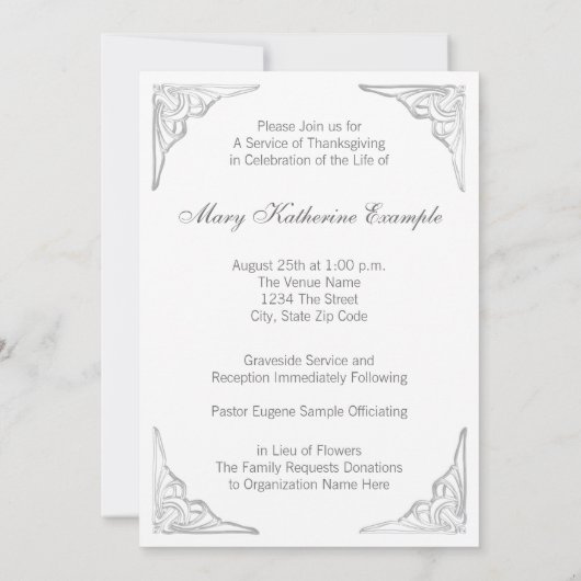 Elegante witte orde van dienst rouwende Kaarten (Achterkant)