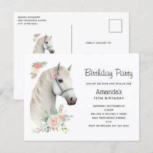 Elegante Witte Paard Boho Bloemige Verjaardagsuitn Briefkaart