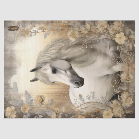 Elegante witte paard decoupage tissuepapier (Voorkant)
