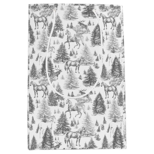 Elegante Witte Paarden in Sneeuw Bossen Toile Medium Cadeauzakje (Voorkant)