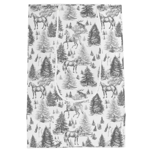 Elegante Witte Paarden in Sneeuw Bossen Toile Medium Cadeauzakje (Achterkant)