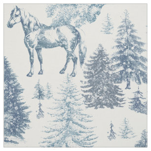 Elegante Witte Paarden in Sneeuw Bossen Toile Stof