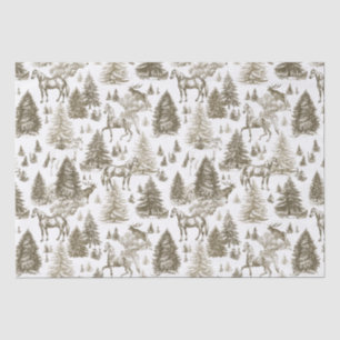 Elegante Witte Paarden in Sneeuw Bossen Toile Tissuepapier