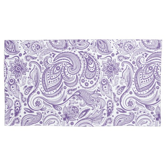 Elegante witte & Paarse bloemige Paisley Kussensloop (Voorkant)