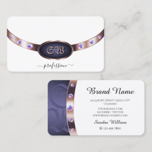 Elegante witte paarse en roze gouden juwelen monog visitekaartje