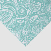 Elegante witte paisley over turquise achtergrond tissuepapier (Detail)