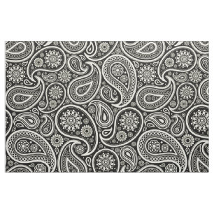 Elegante witte paisley over zwarte achtergrond stof