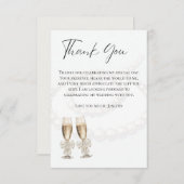 Elegante witte parels & Prosecco Bruidsfeest Bedankkaart (Voorkant / Achterkant)