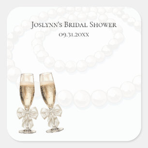 Elegante witte parels & Prosecco Bruidsfeest Vierkante Sticker