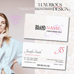 Elegante witte pastel Paarse glitter sterren monog Visitekaartje